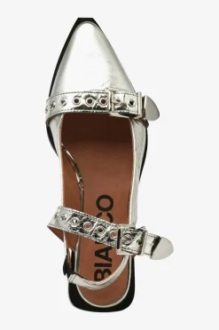 Bianco Slingbackser biaVictoria Buckle Tumbled Metallic Leather