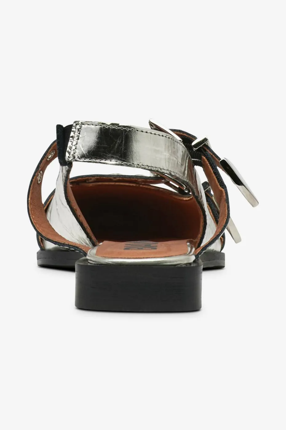 Bianco Slingbackser biaVictoria Buckle Tumbled Metallic Leather