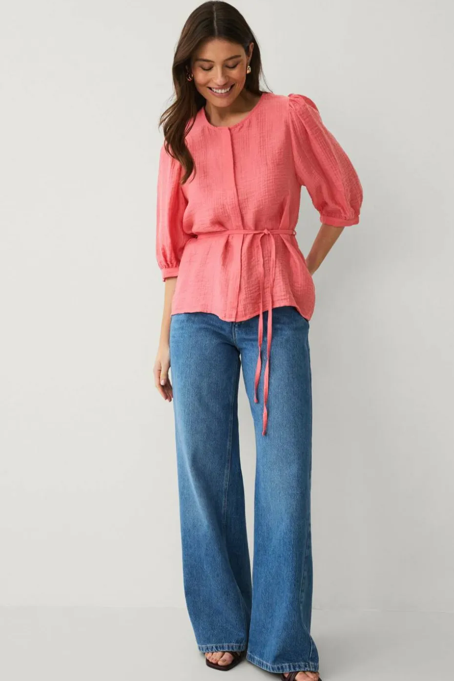 Ellos Collection Bluse med knytbar tråd