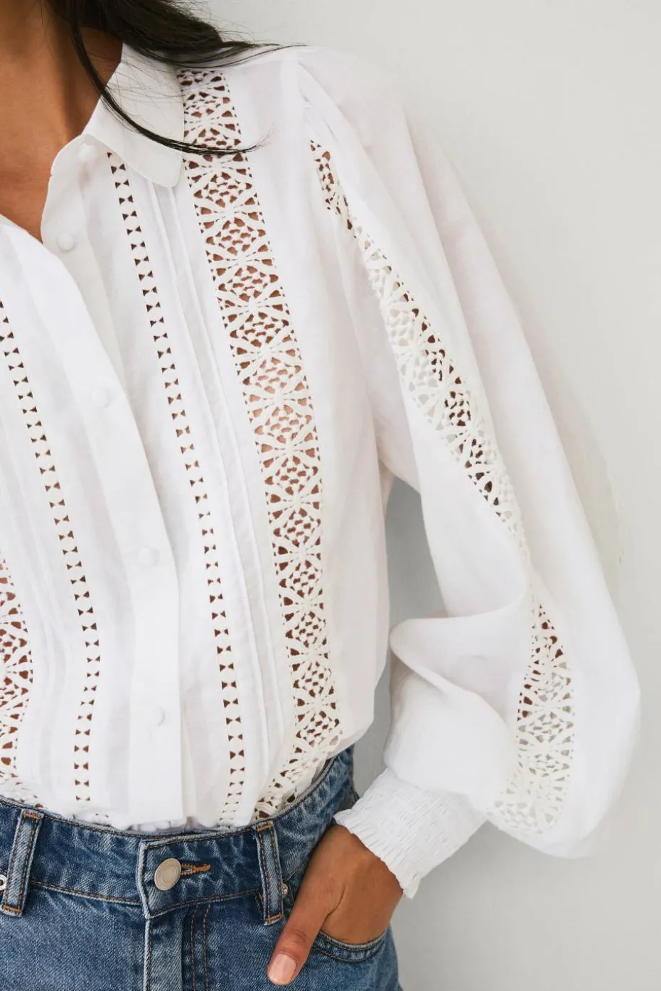 Ellos Collection Bluse med blondedetaljer