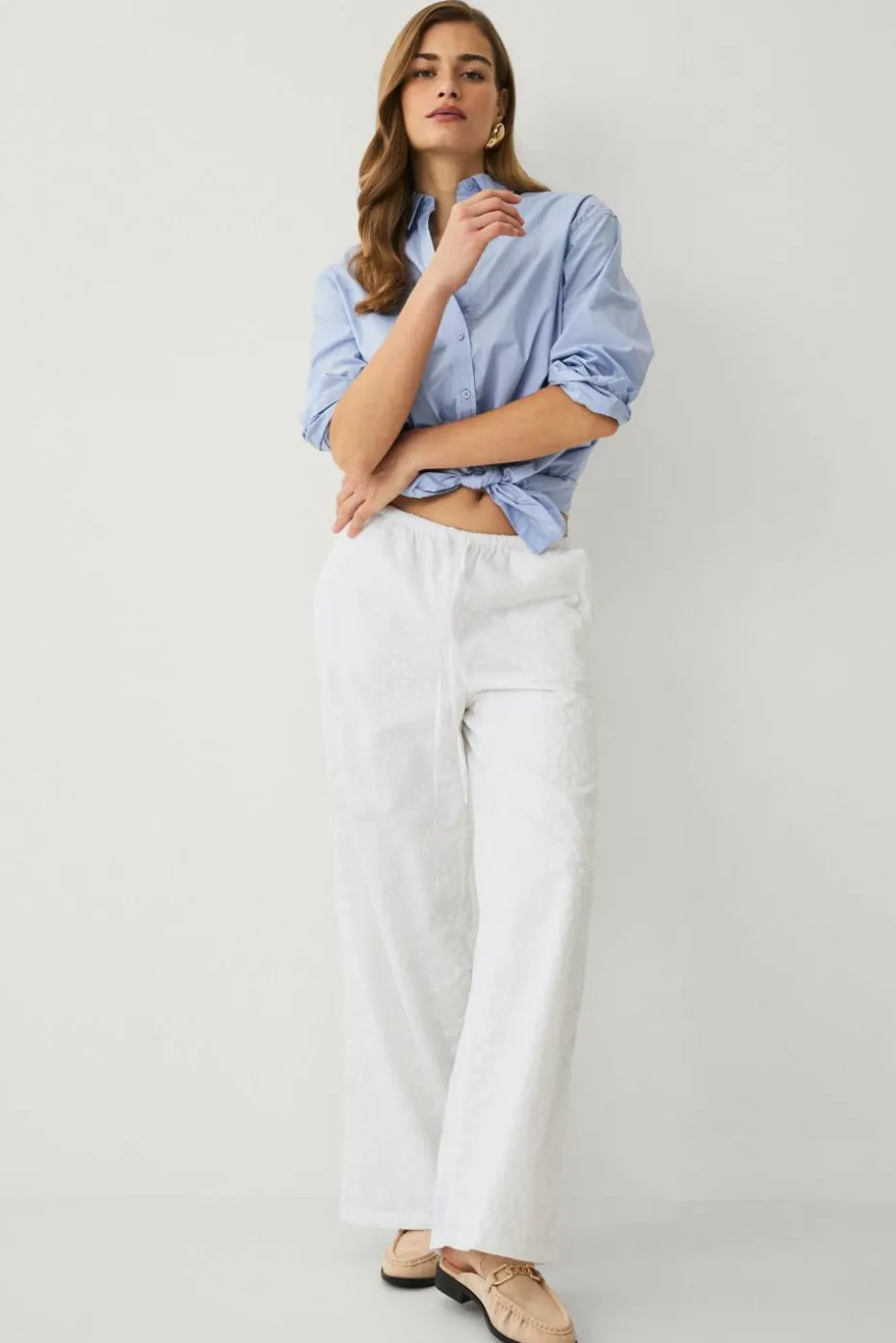 Ellos Collection Brede bukser med broderie anglaise
