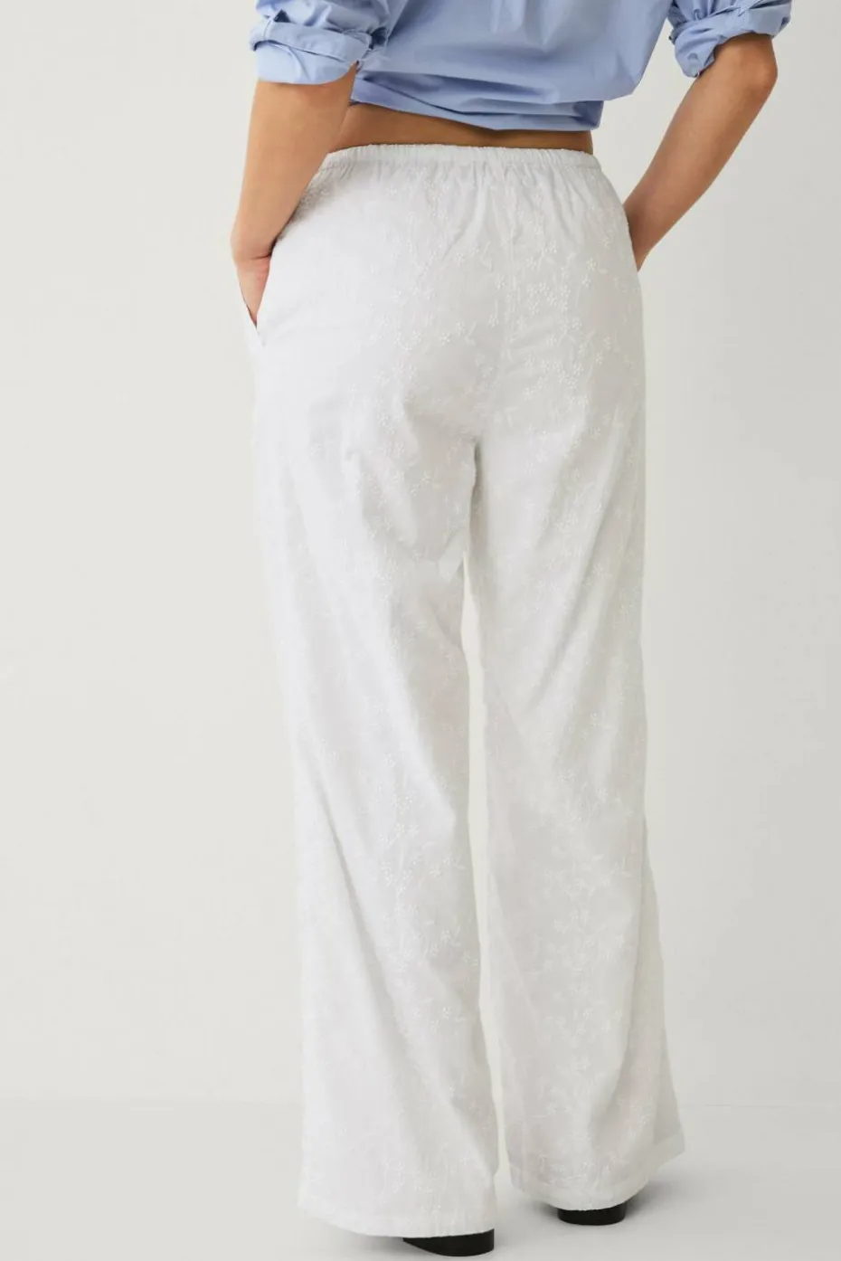 Ellos Collection Brede bukser med broderie anglaise