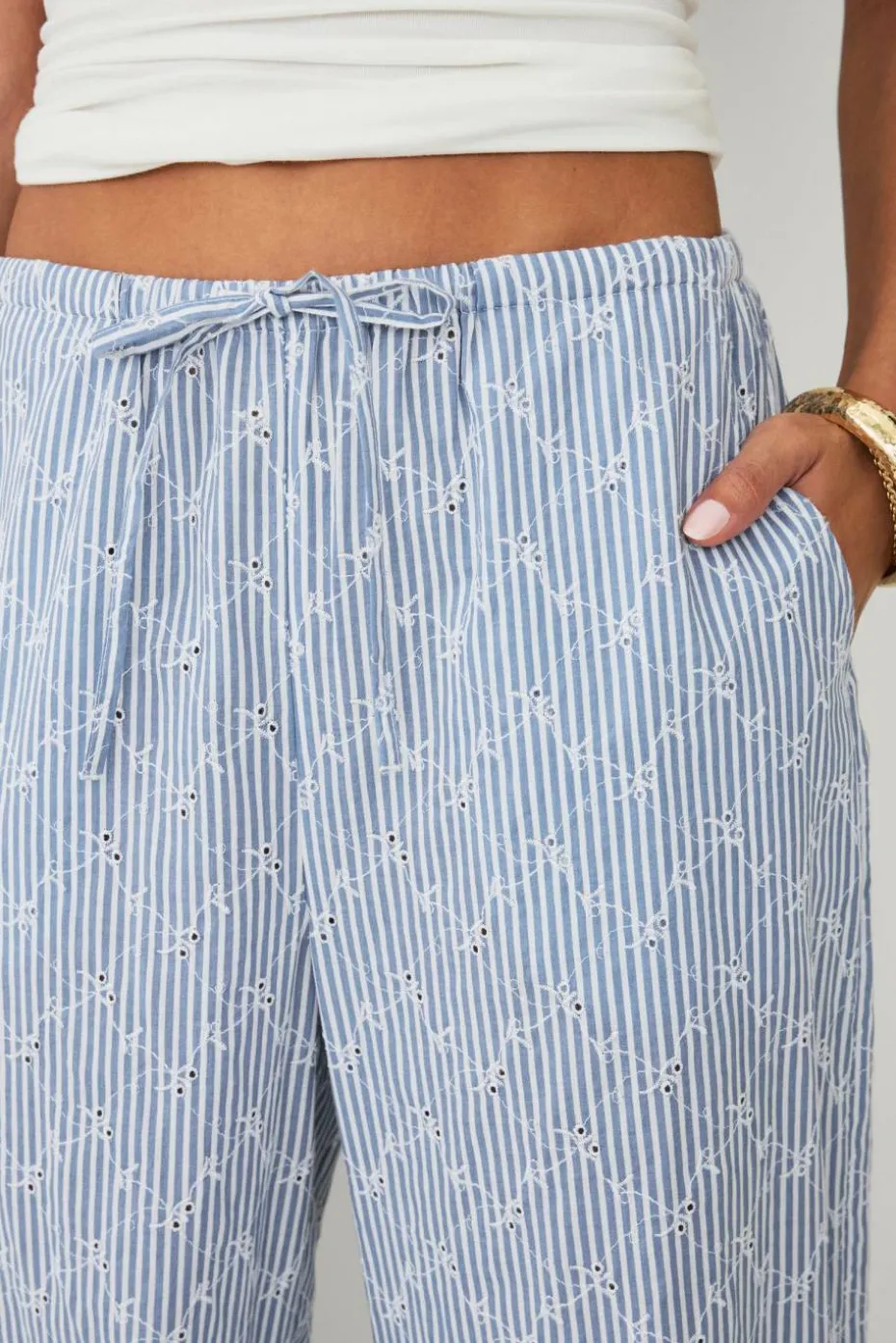 Ellos Collection Brede bukser med broderie anglaise