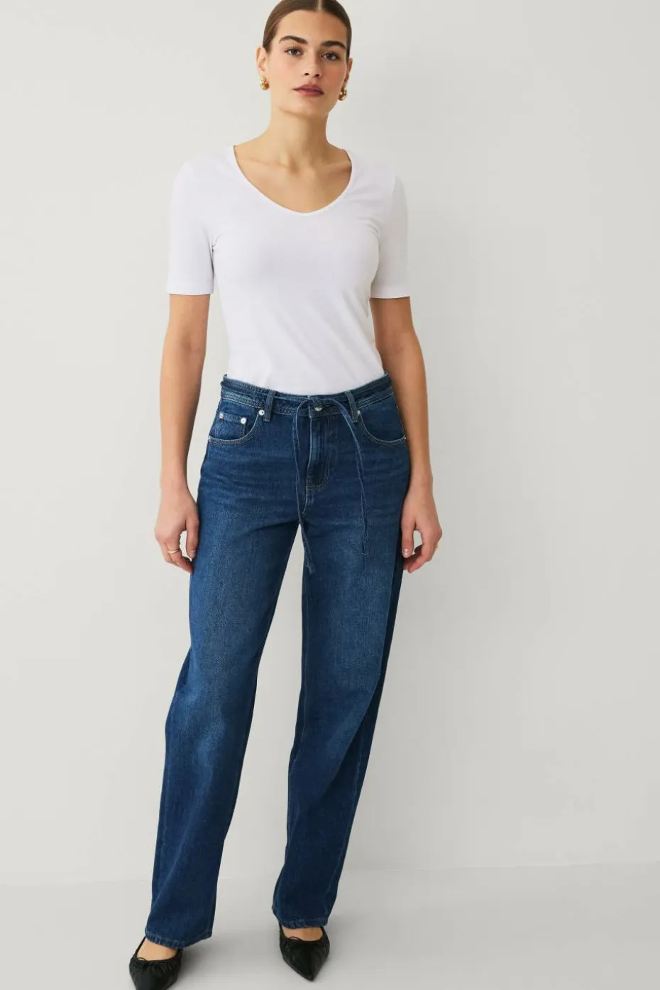 Ellos Collection Brede jeans med knytbart belte