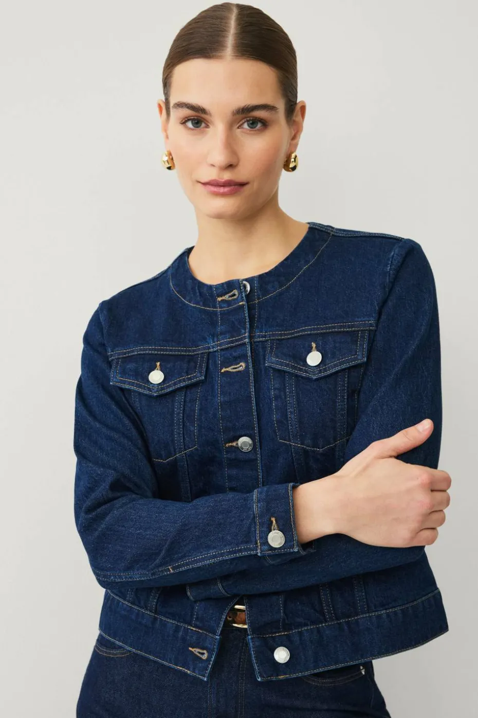 Ellos Collection Denim jakke med avrundet hals