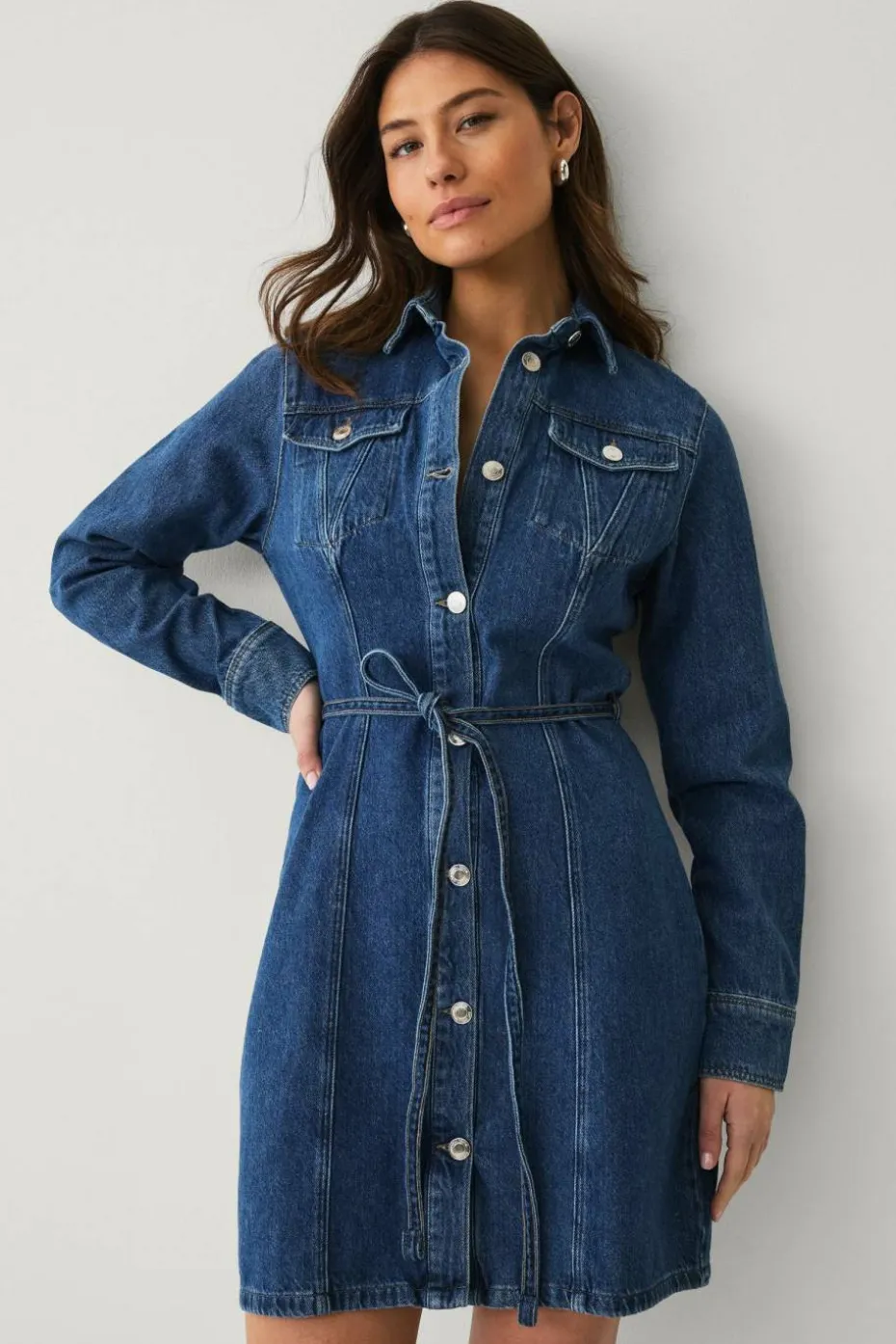 Ellos Collection Denimkjole med knytbart belte