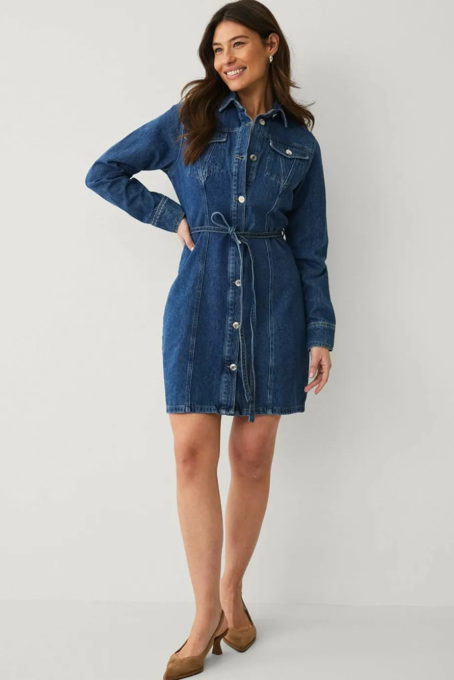 Ellos Collection Denimkjole med knytbart belte