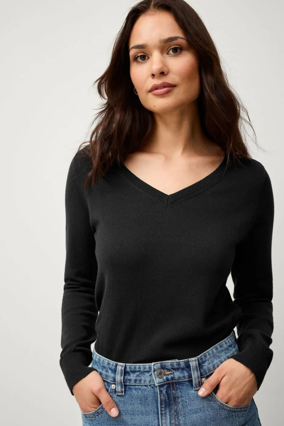 Ellos Collection Finstrikket genser med v-hals