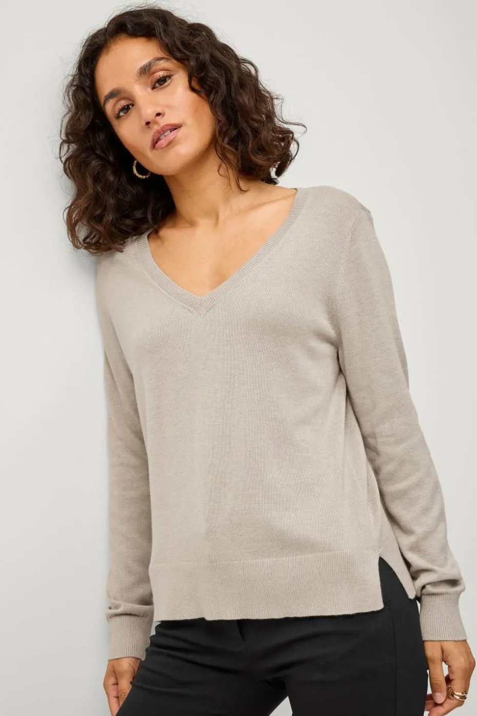 Ellos Collection Finstrikket genser med v-hals