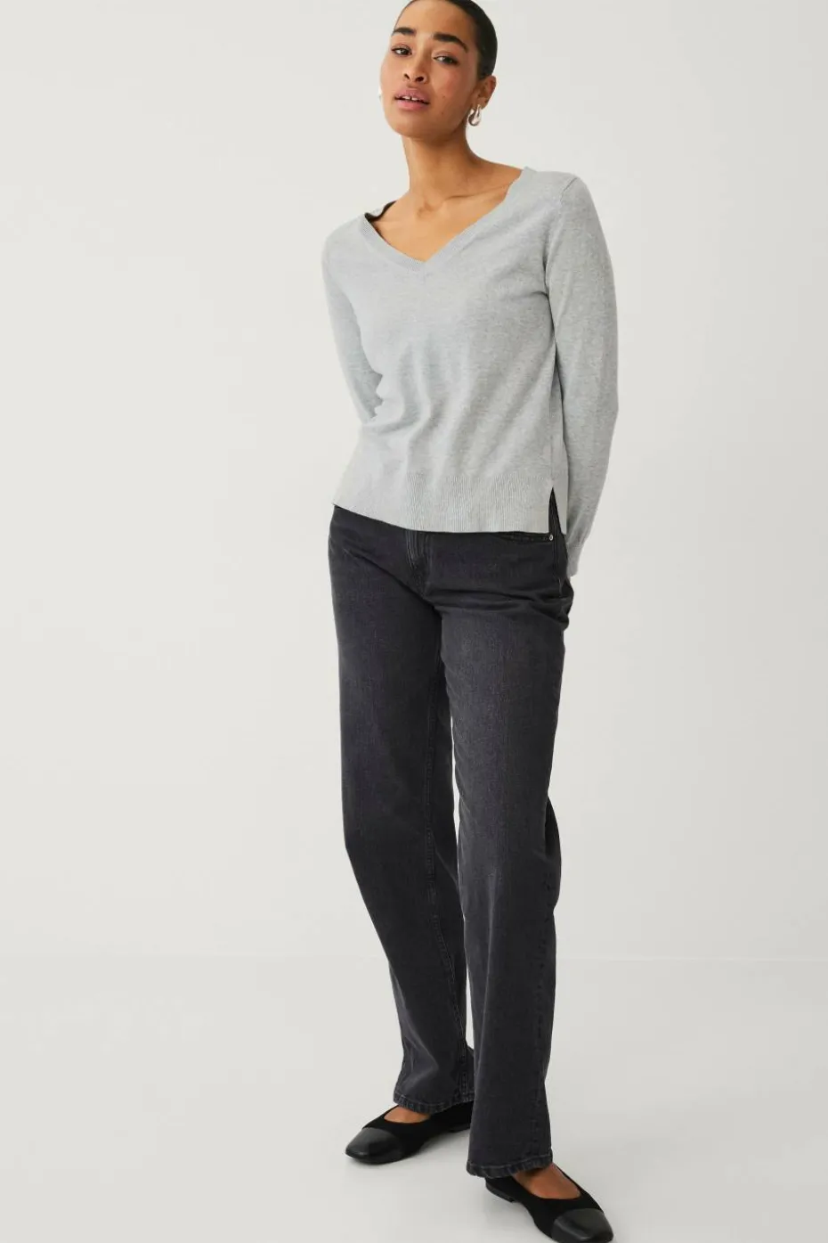 Ellos Collection Finstrikket genser med v-hals