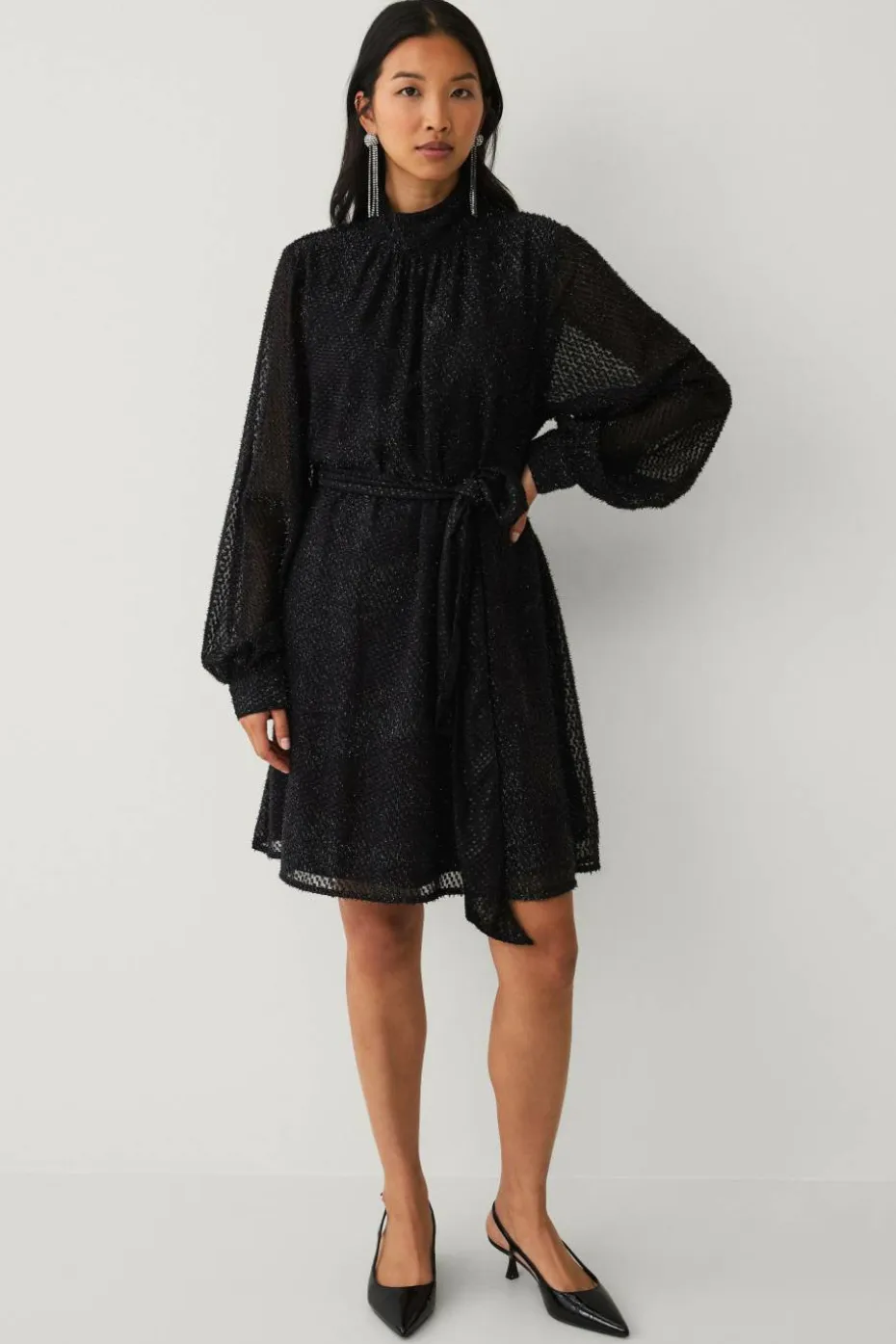 Ellos Collection Kjole i lurex med knytbart belte