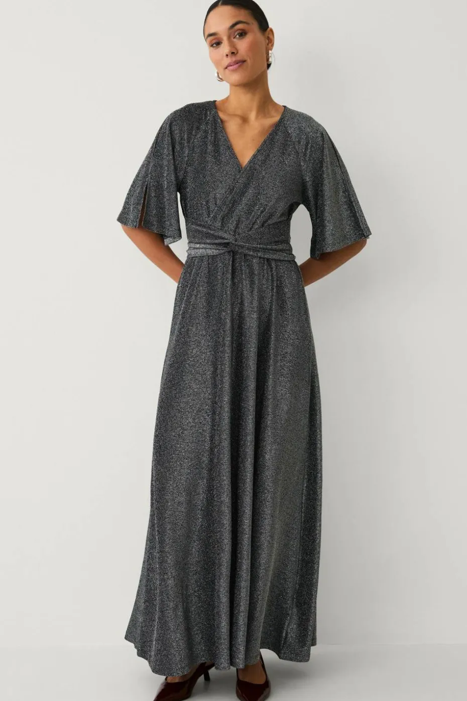Ellos Collection Maxikjole i lurex med knytbart belte
