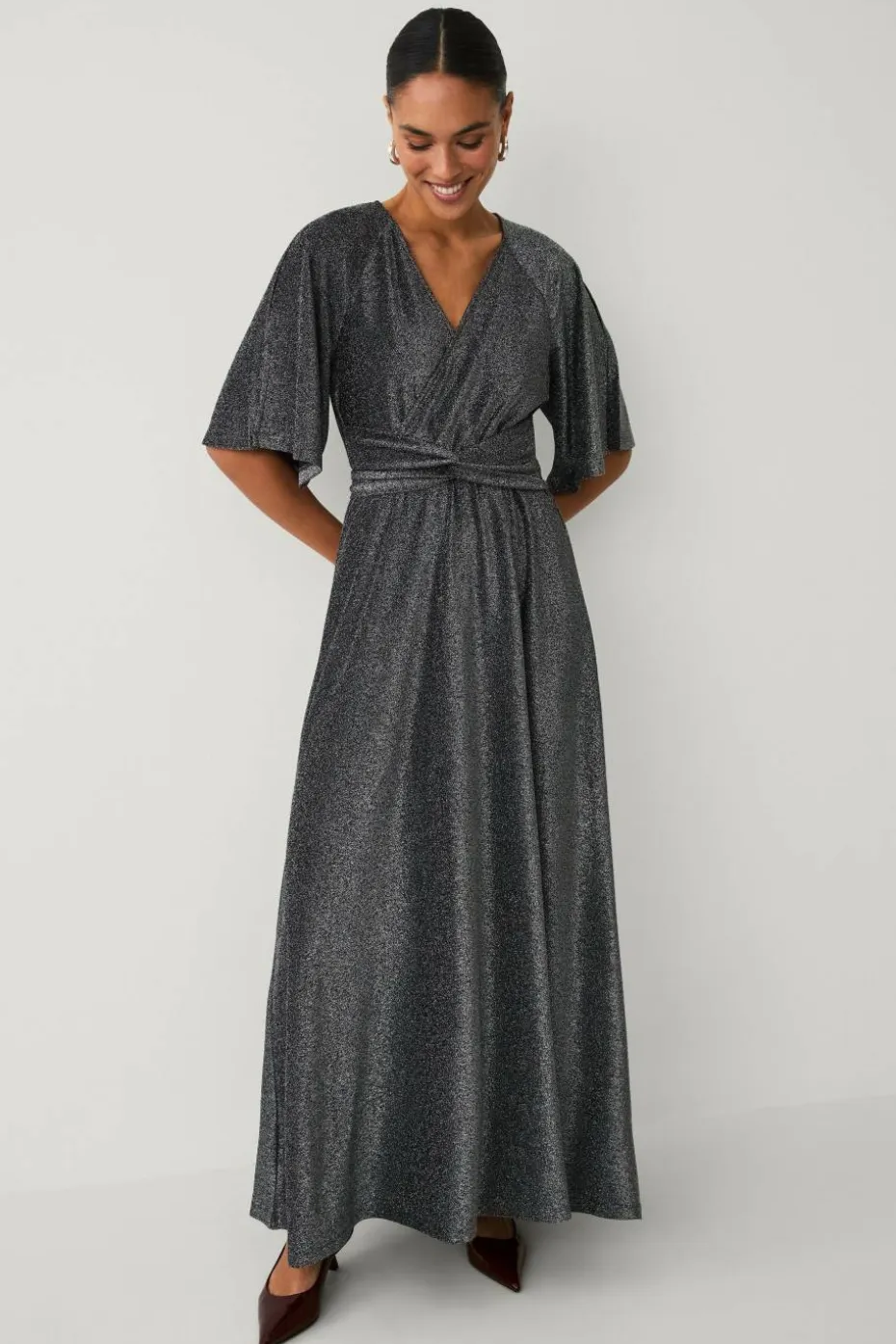 Ellos Collection Maxikjole i lurex med knytbart belte