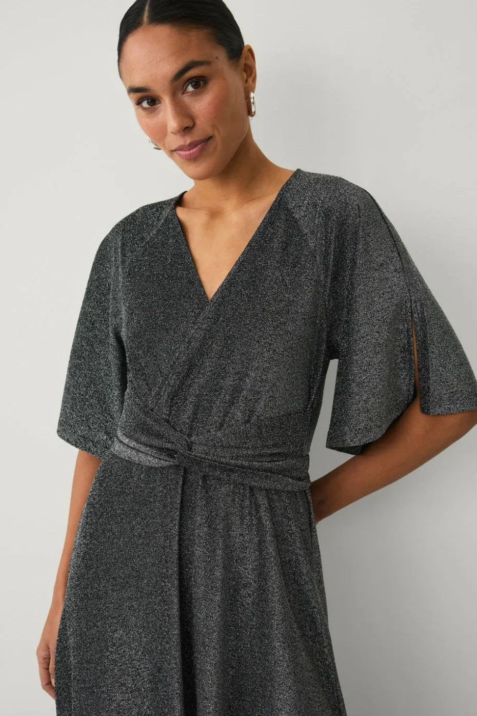 Ellos Collection Maxikjole i lurex med knytbart belte