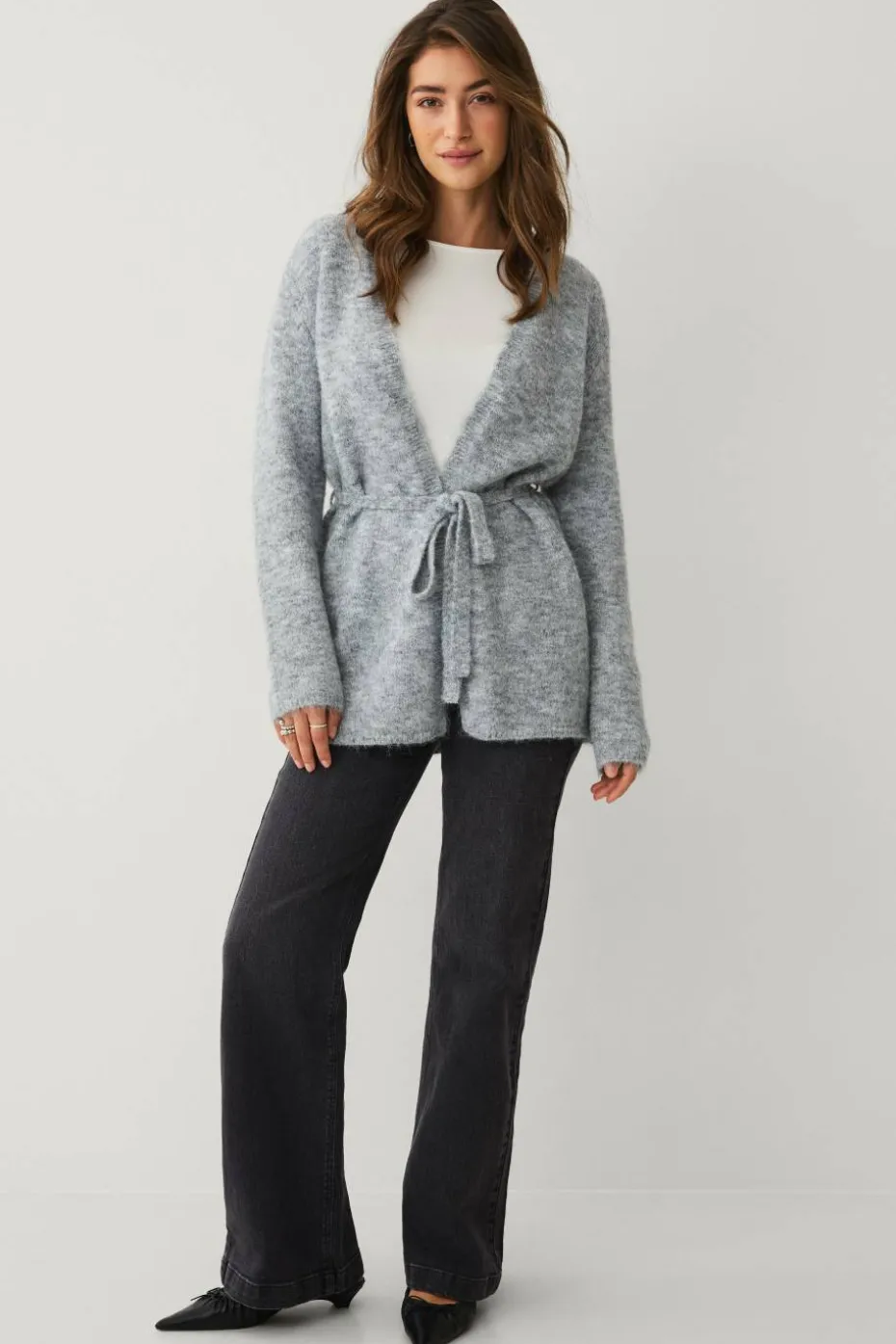 Ellos Collection Åpen cardigan med bindebelte