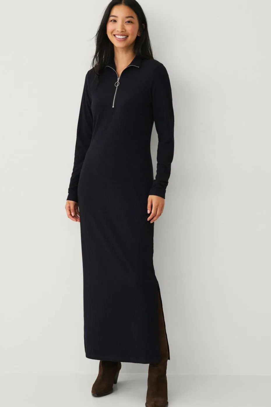 Ellos Collection Ribbestrikket kjole med halv halfzip