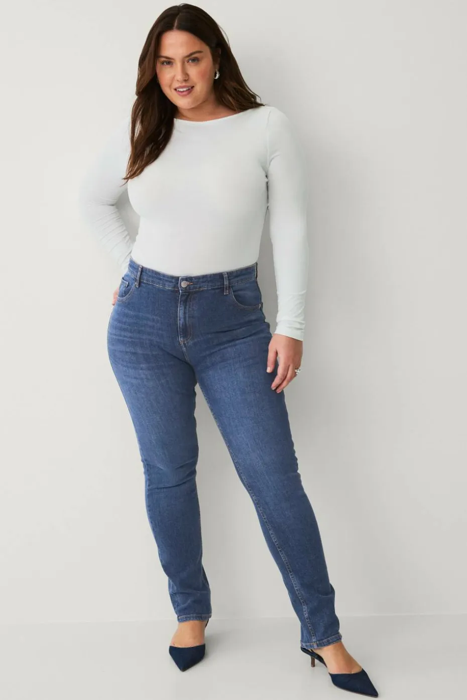 Ellos Collection Smale stretchjeans med høy midje