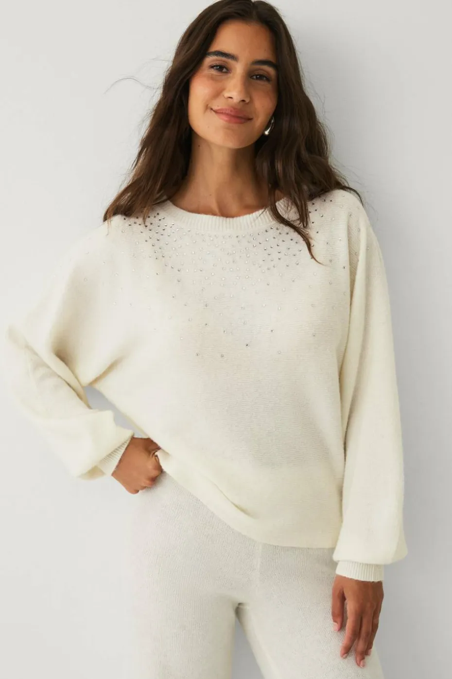Ellos Collection Strikket pullover med rhinstener