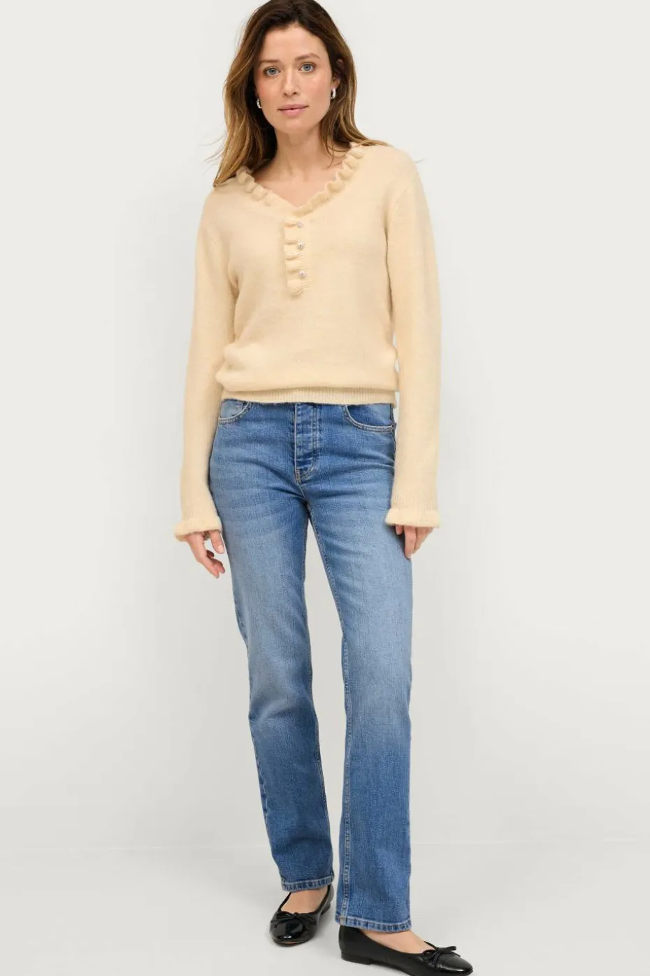 Ellos Collection Strikket genser med volangdetaljer