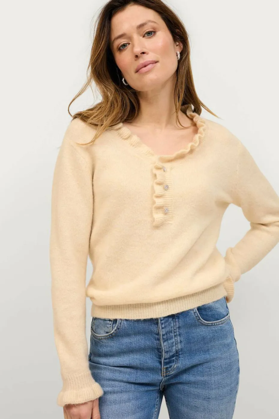 Ellos Collection Strikket genser med volangdetaljer