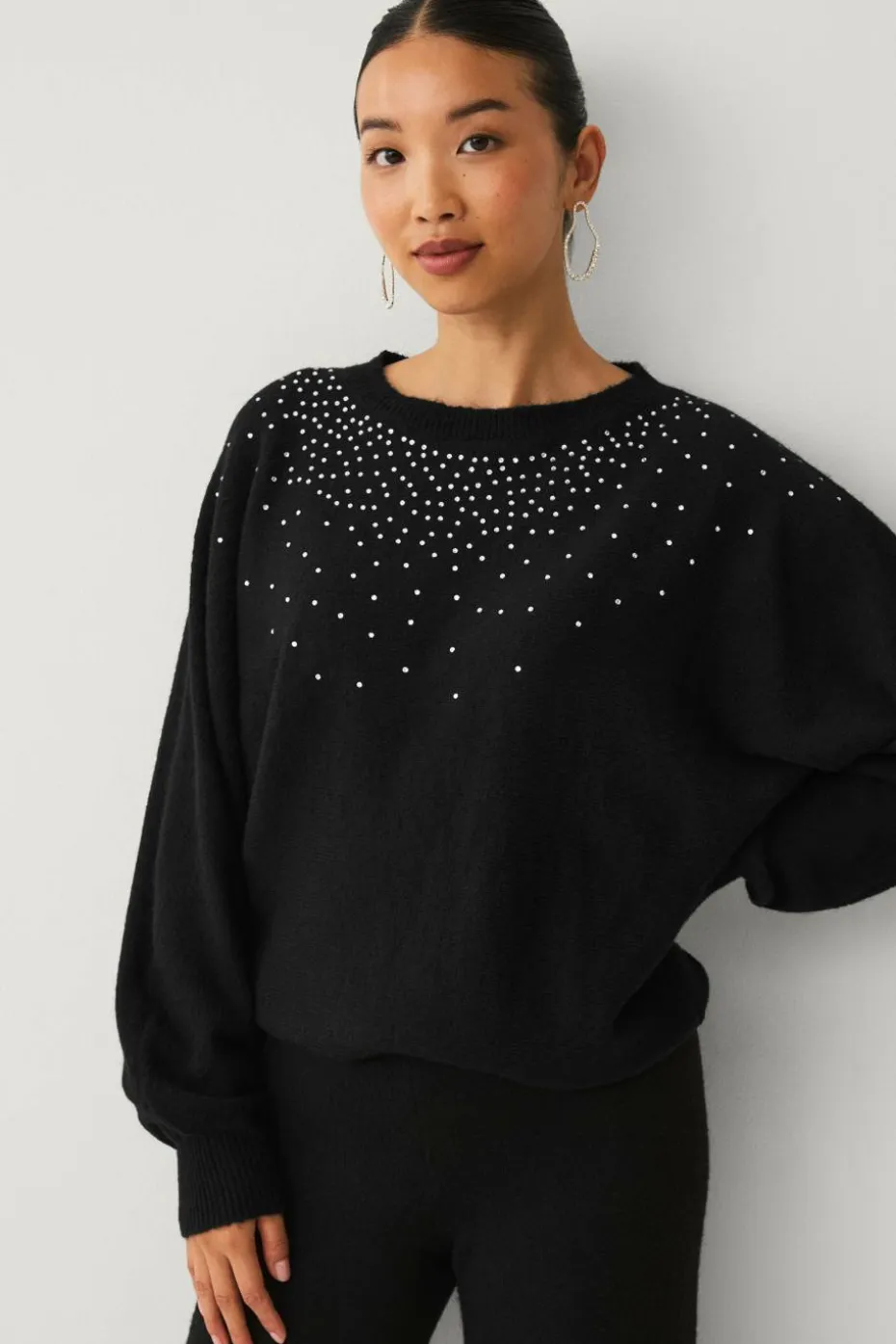 Ellos Collection Strikket pullover med rhinstener