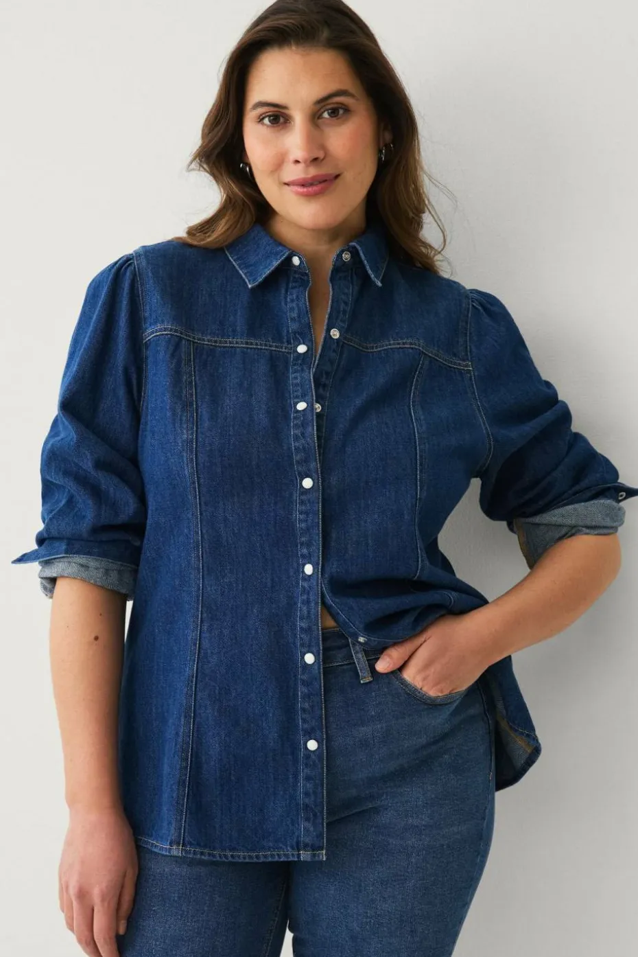 Ellos Plus collection Denimbluse med bobleermer