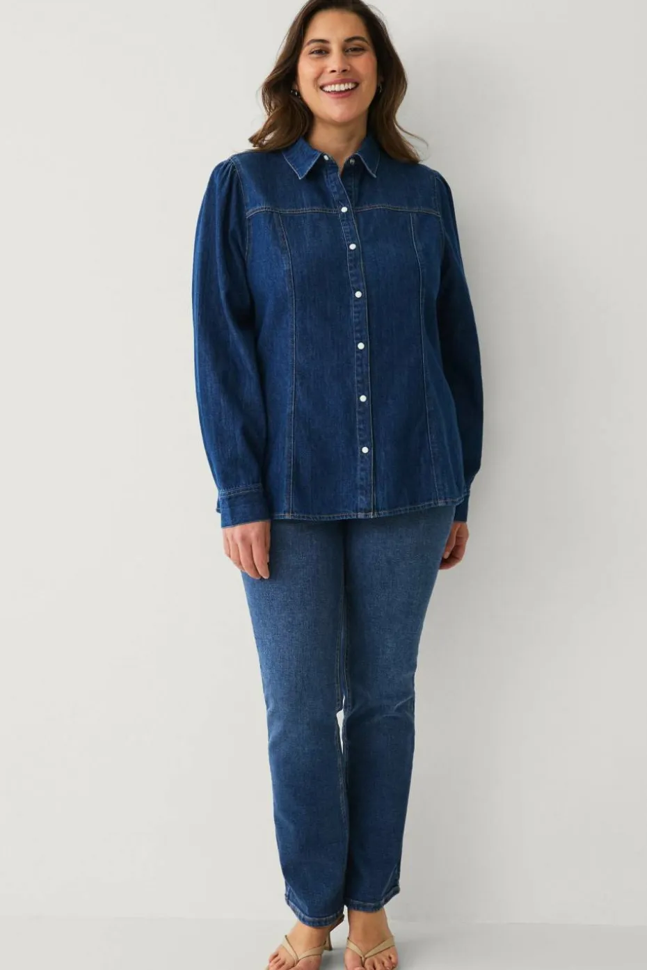 Ellos Plus collection Denimbluse med bobleermer