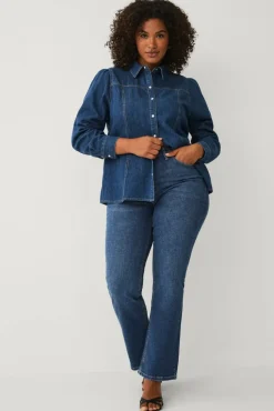 Ellos Plus collection Denimbluse med bobleermer
