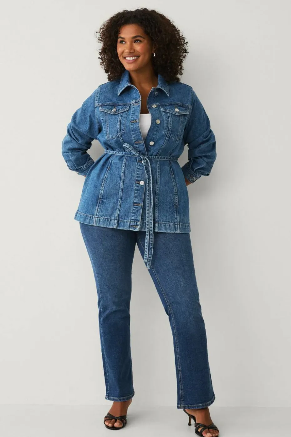 Ellos Plus collection Denim jakke med knytbart belte