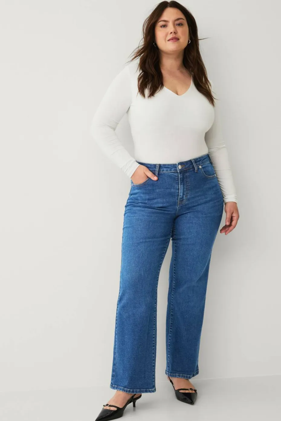 Ellos Plus collection Jeans med vide ben og høy midje