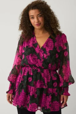 Ellos Plus collection Tunika i chiffon med bobleerme