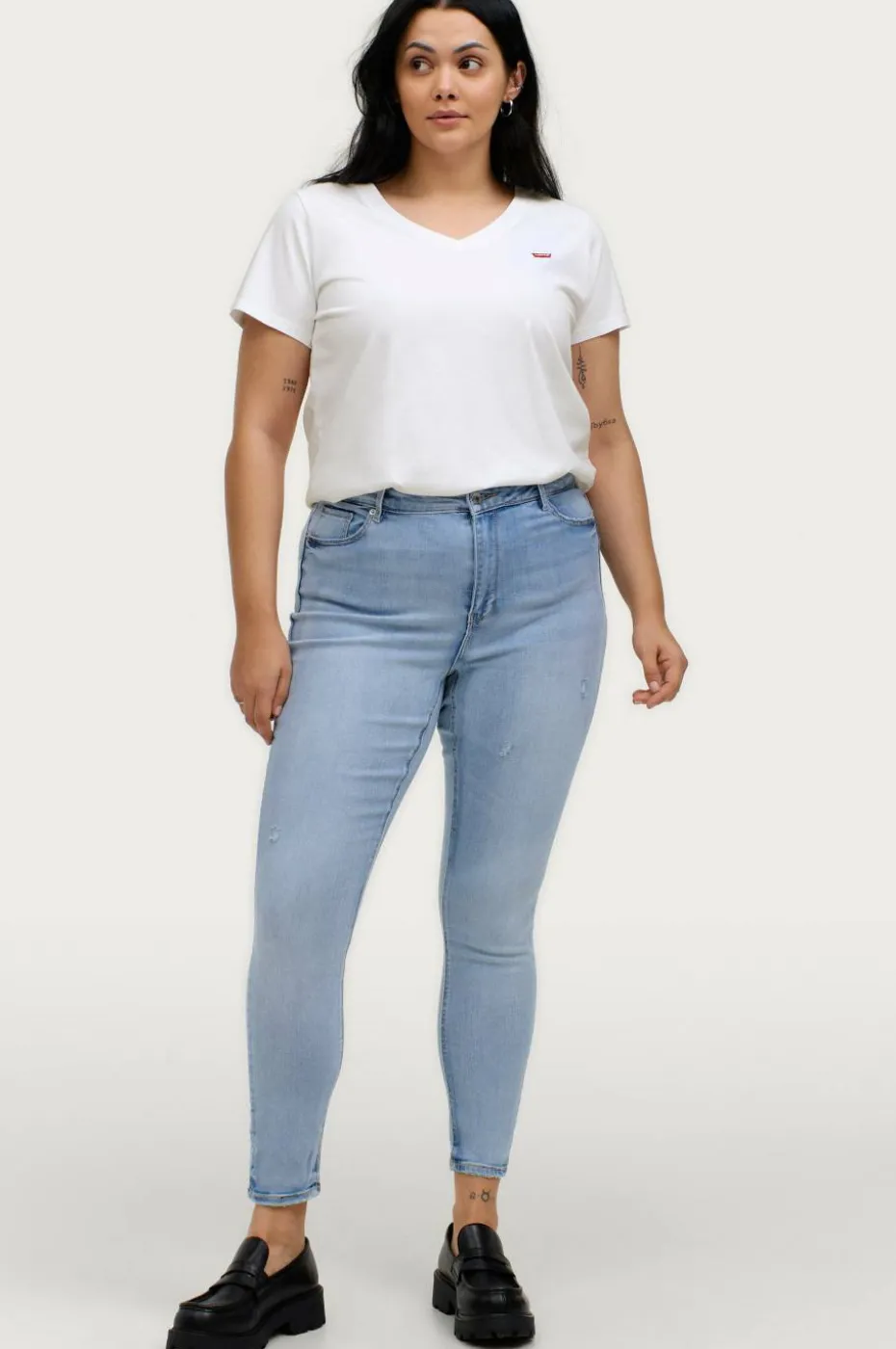 Levi's Plus Topp PL V Neck Tee Raita Stripe Cav