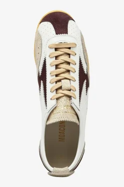 Moaconcept Joggesko Ikigai Off White Perforated Leather Bordeaux Suede Logo And Details