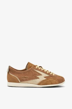 Moaconcept Joggesko Ikigai Cognac Crackle Tobacco Suede And Off White Crackle Details
