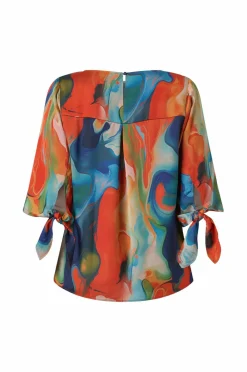 NO. 1 BY OX Bluse w 1/2 Lenght Wide Sleeves And Tie Cuffs