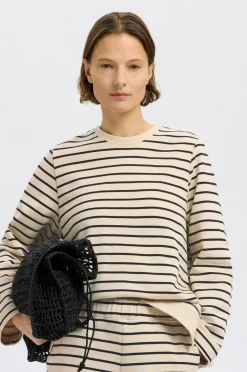 Selected Women Collegegenser slfElise LS O-neck Wide Striped Swe