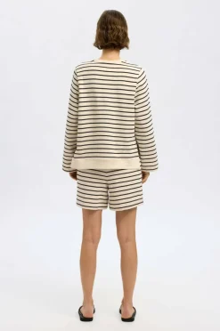 Selected Women Collegegenser slfElise LS O-neck Wide Striped Swe