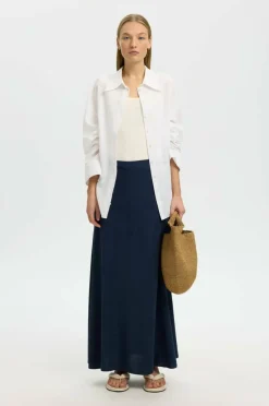 Selected Women Maxi skjørt slfViva HW Ankle Linen Blend Skirt