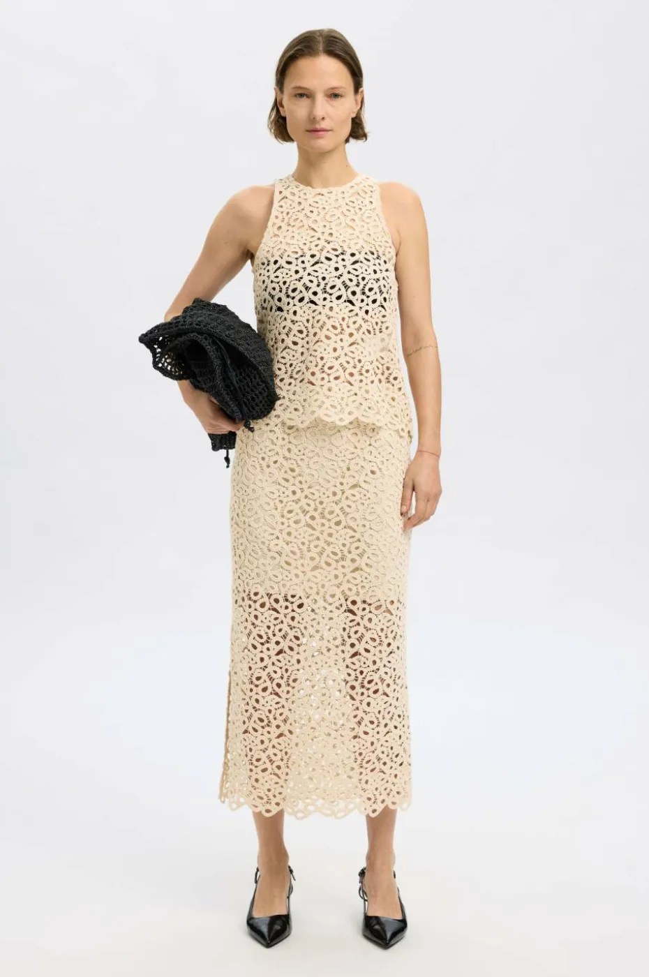 Selected Women Skjørt slfAlima HW Midi Crochet Skirt