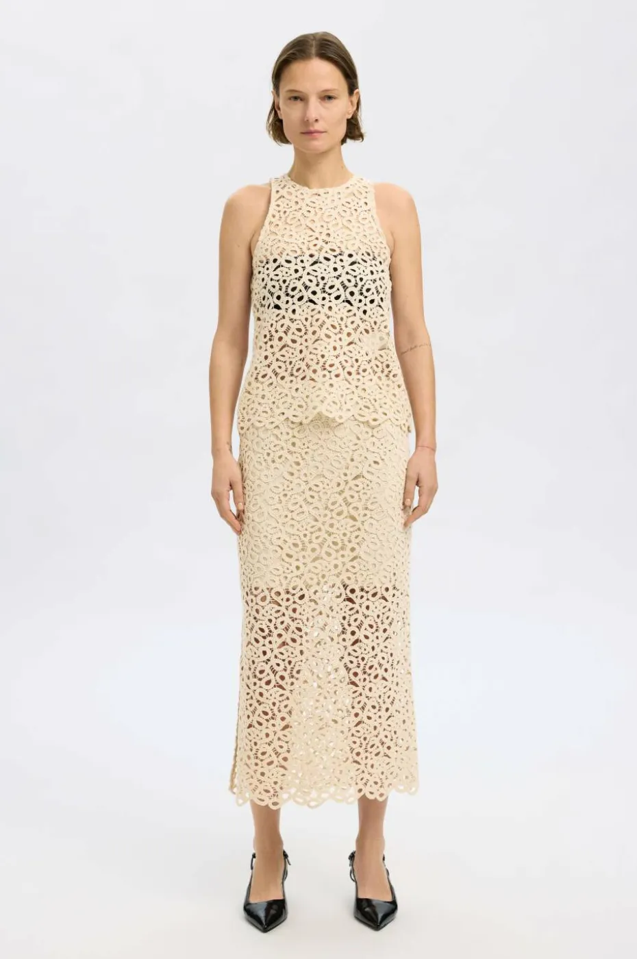 Selected Women Skjørt slfAlima HW Midi Crochet Skirt