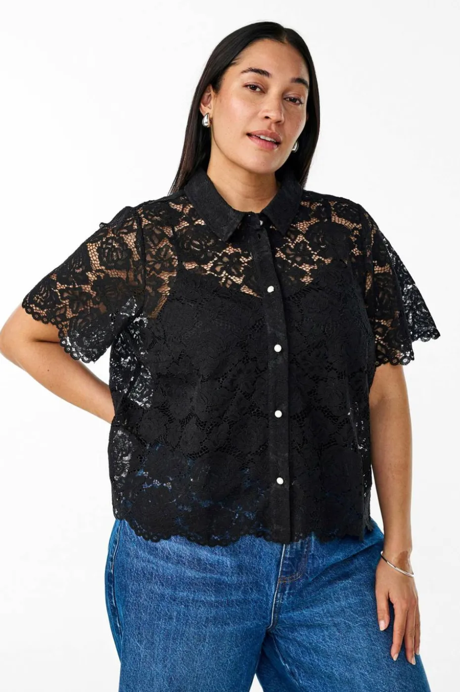 Zizzi Skjorte caMonika S/S Lace
