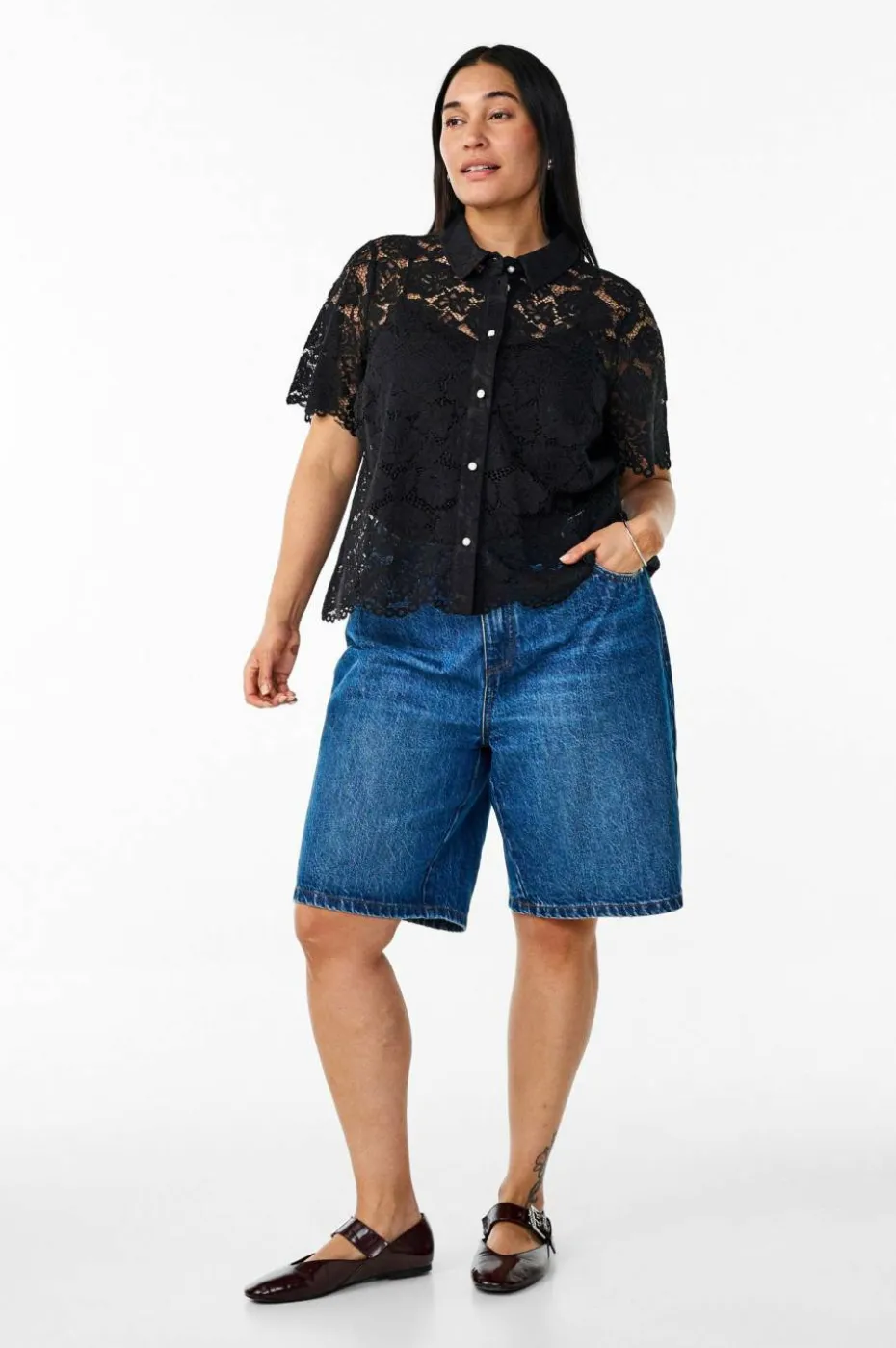 Zizzi Skjorte caMonika S/S Lace
