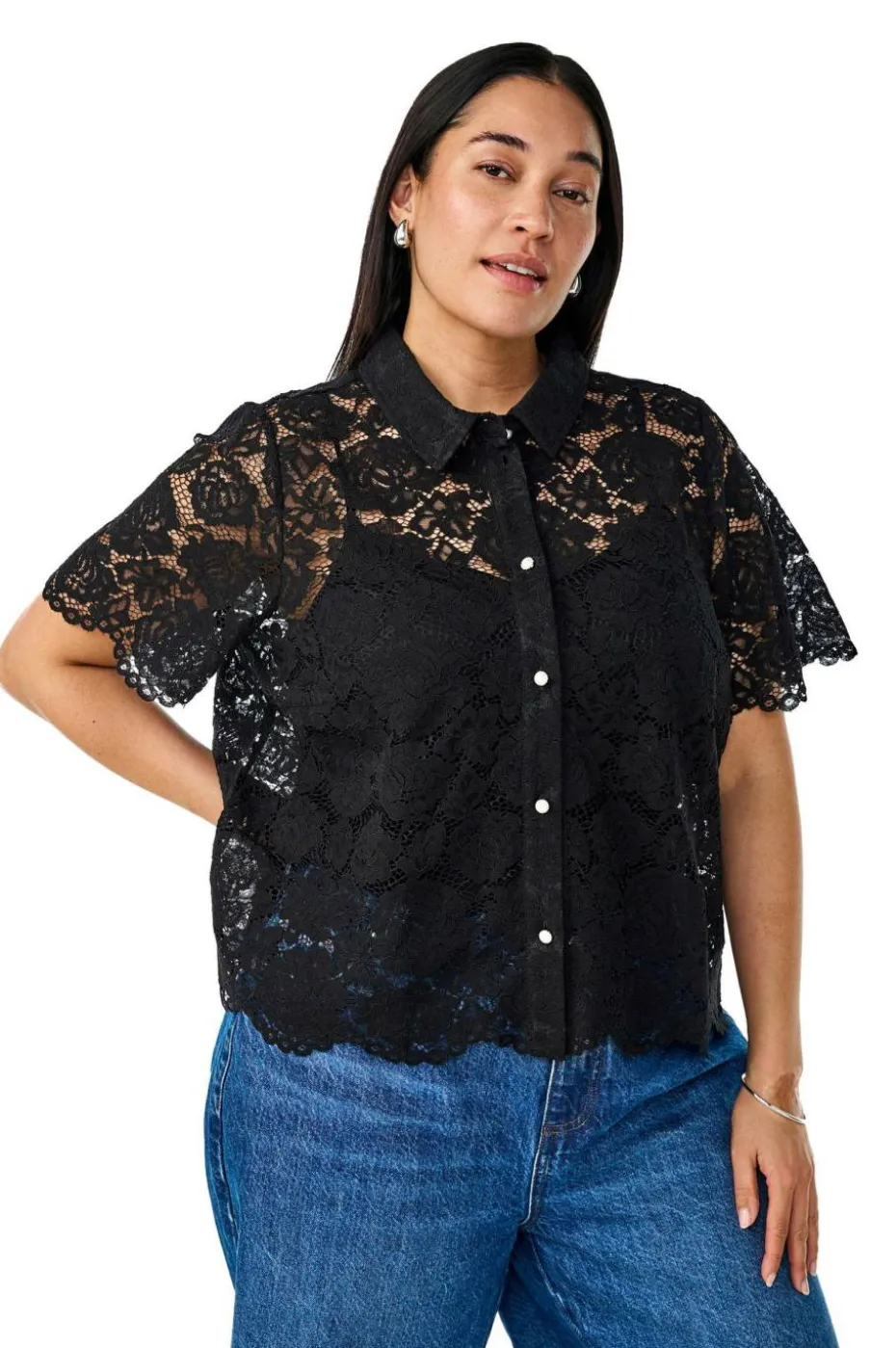 Zizzi Skjorte caMonika S/S Lace